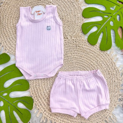 Conj. Body Regata e Short Canelado - Rosa